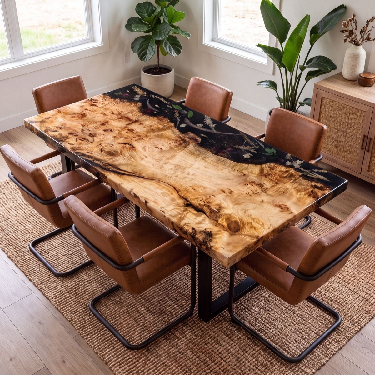 Poplar Black Epoxy Rectangular Dining Table(Tabletop only, legs not included)
