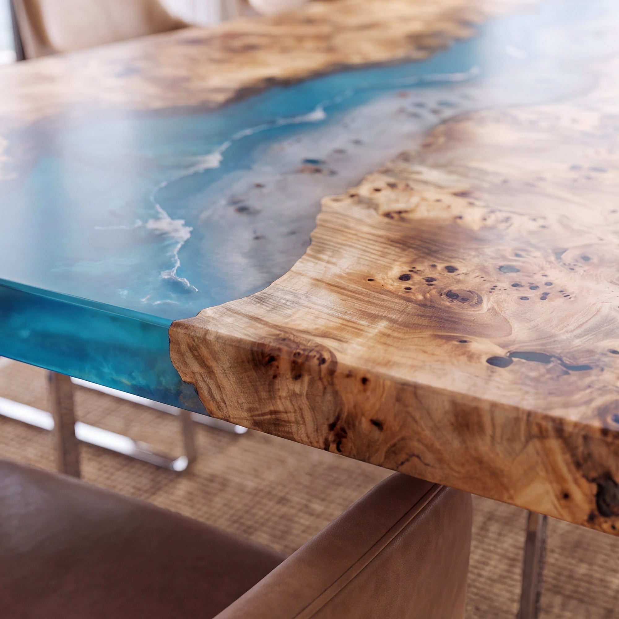 Poplar Blue Epoxy River Rectangular Dining Table(Tabletop only, legs not included)
