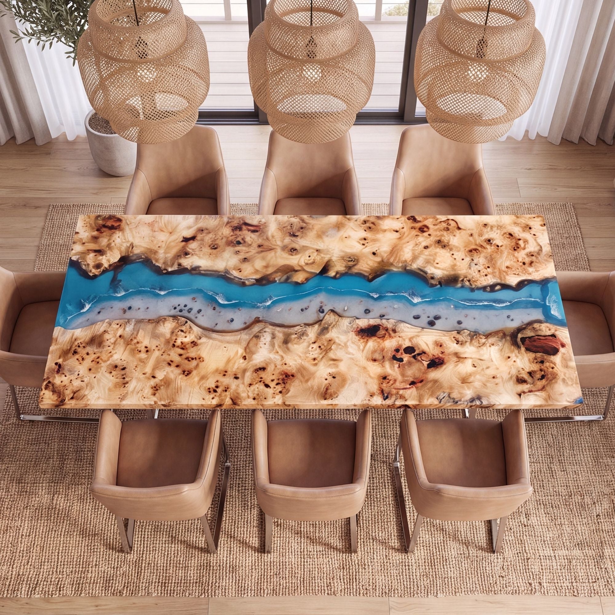 Poplar Blue Epoxy River Rectangular Dining Table(Tabletop only, legs not included)