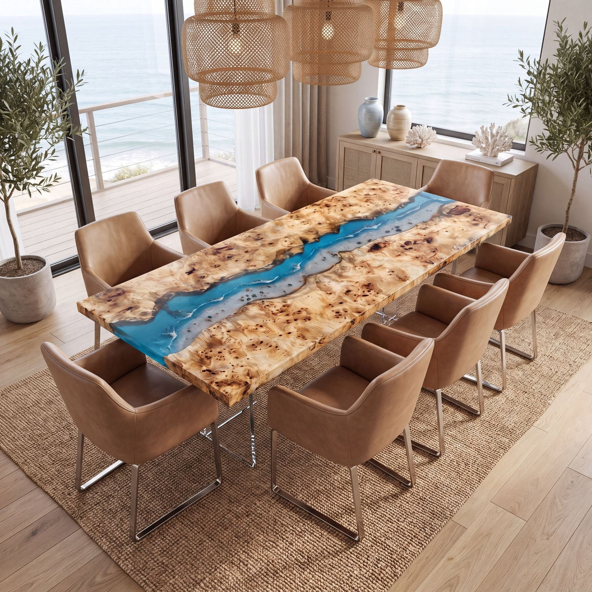 Poplar Blue Epoxy River Rectangular Dining Table(Tabletop only, legs not included)