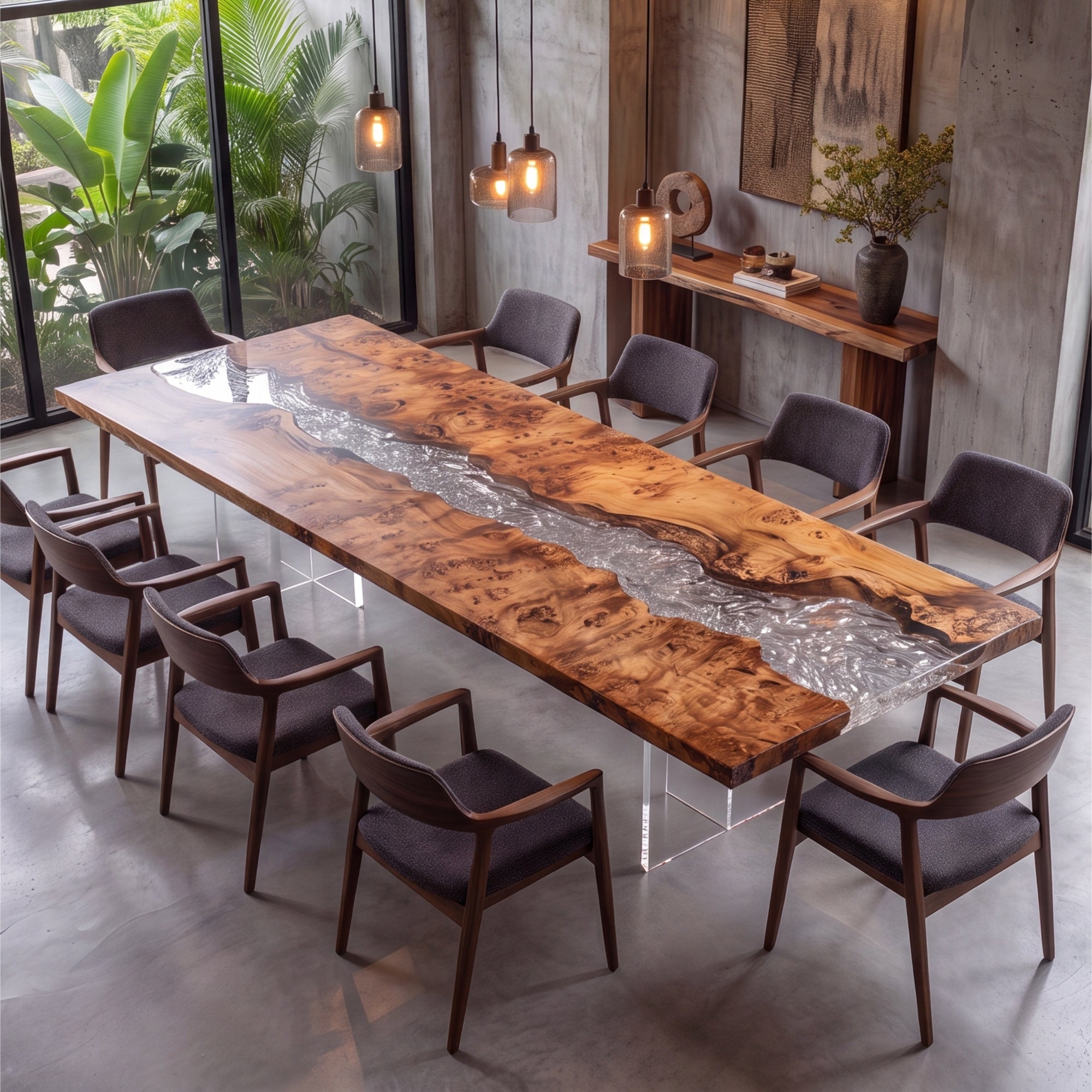 Poplar Ice Crystal Epoxy Rectangular Dining Table(Tabletop only, legs not included)