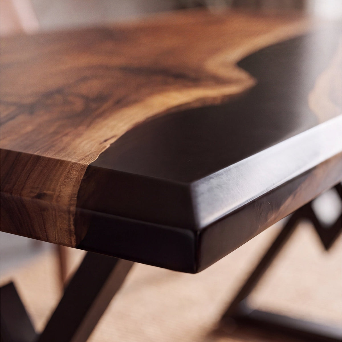 Black Walnut Black Epoxy Rectangular Dining Table(Tabletop only, legs not included)