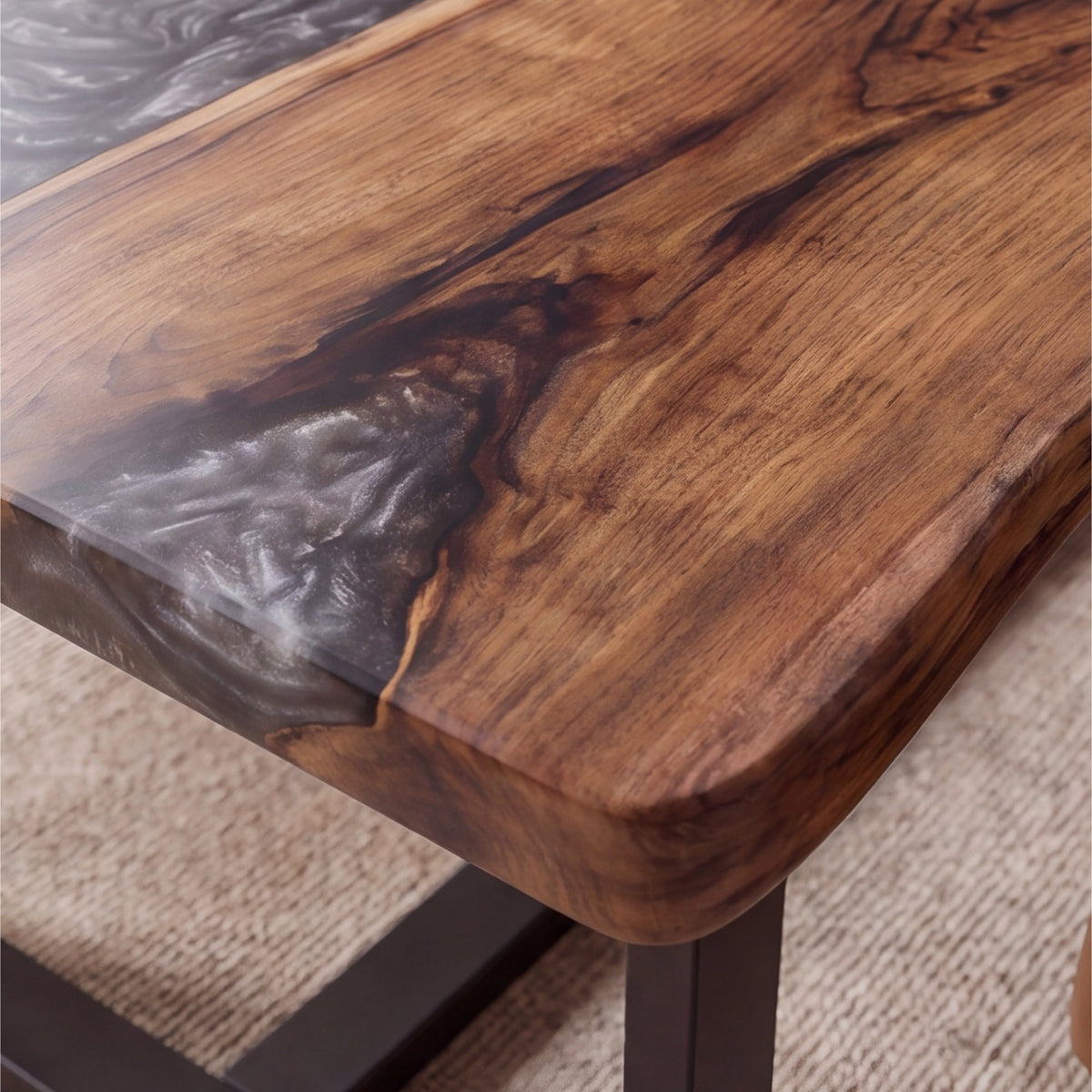 Black Walnut Gray Epoxy Rectangular Dining Table(Tabletop only, legs not included)