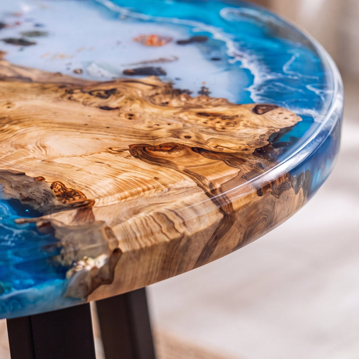 Poplar Blue Epoxy Round Coffee Table-PLSY05(Tabletop with legs)