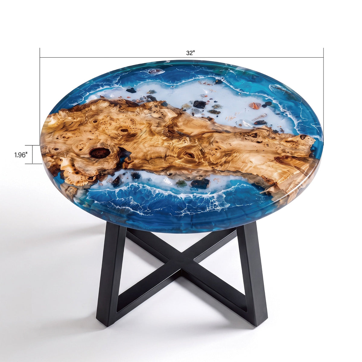 Poplar Blue Epoxy Round Coffee Table-PLSY05(Tabletop with legs)