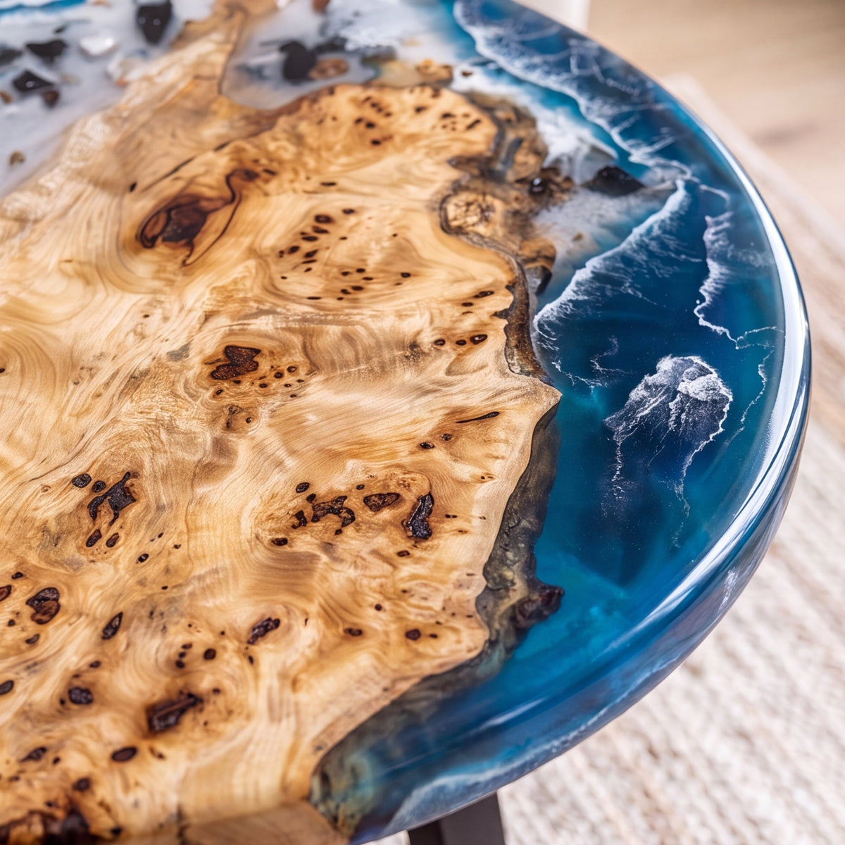 Poplar Blue Epoxy Round Coffee Table-PLSY03(Tabletop only, legs not included)