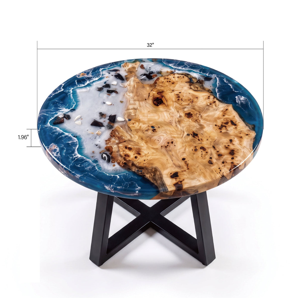 Poplar Blue Epoxy Round Coffee Table-PLSY03(Tabletop with legs)