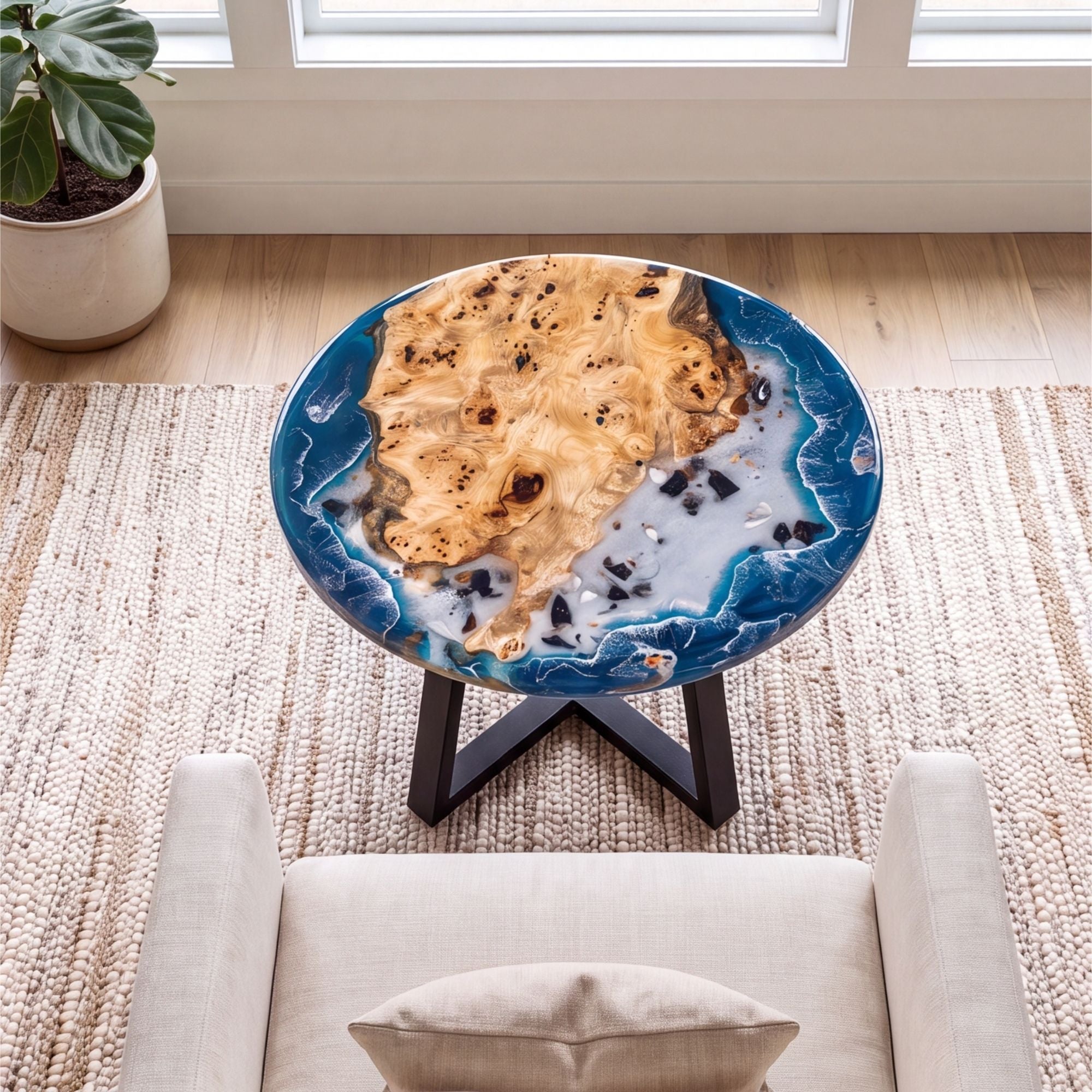 Poplar Blue Epoxy Round Coffee Table-PLSY03(Tabletop only, legs not included)