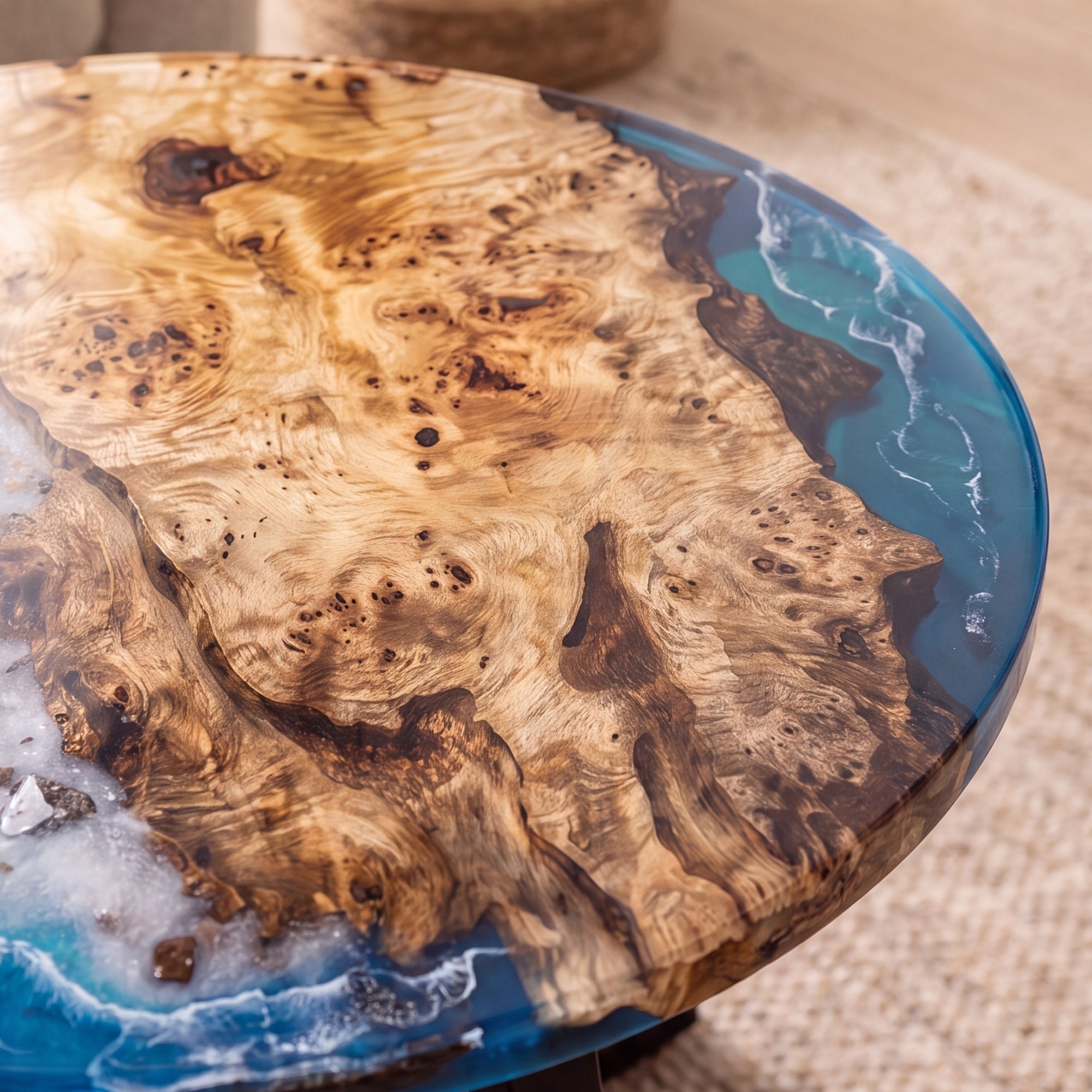 Poplar Blue Epoxy Round Coffee Table-PLSY04(Tabletop only, legs not included)