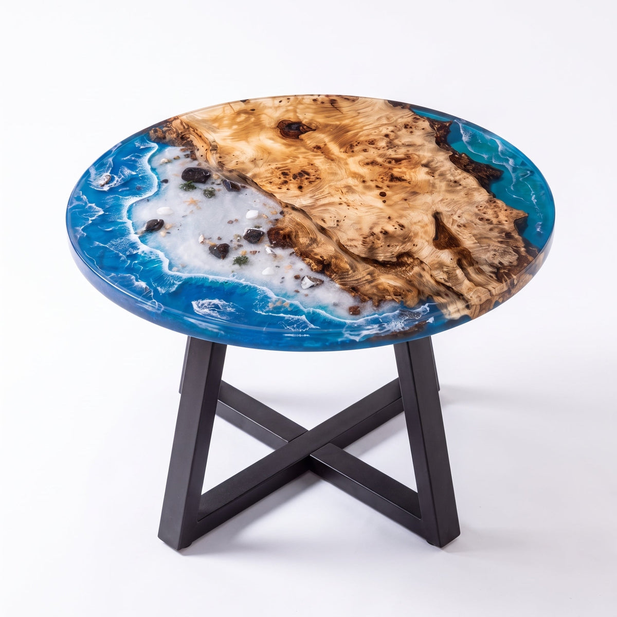 Poplar Blue Epoxy Round Coffee Table-PLSY04(Tabletop with legs)