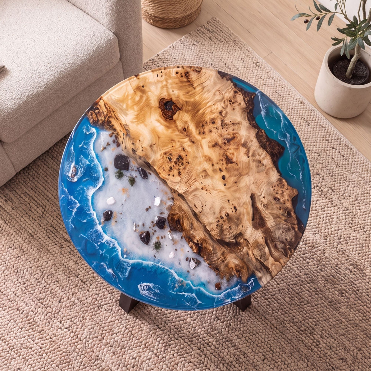Poplar Blue Epoxy Round Coffee Table-PLSY04(Tabletop only, legs not included)