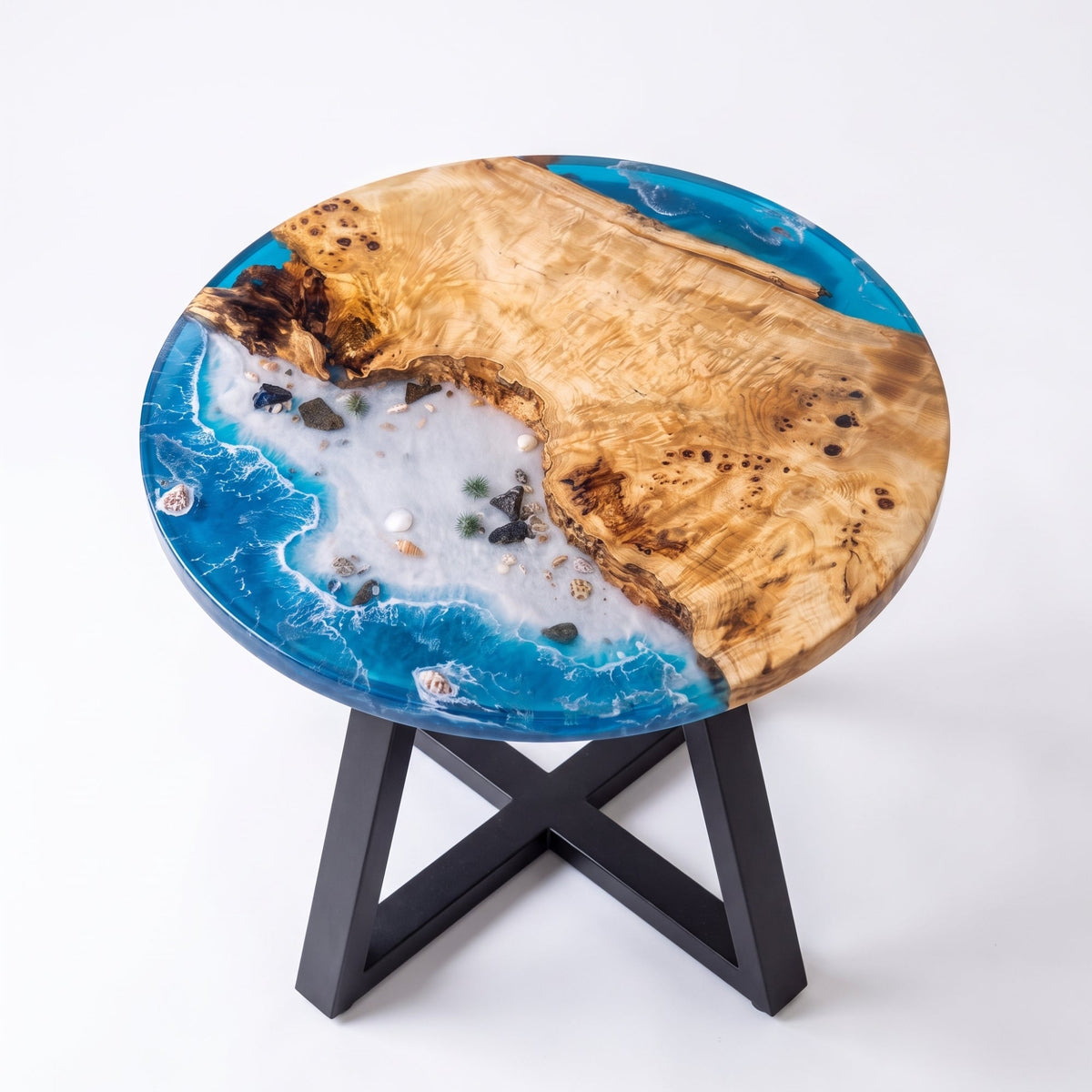 Poplar Blue Epoxy Round Coffee Table-PLSY02(Tabletop only, legs not included)