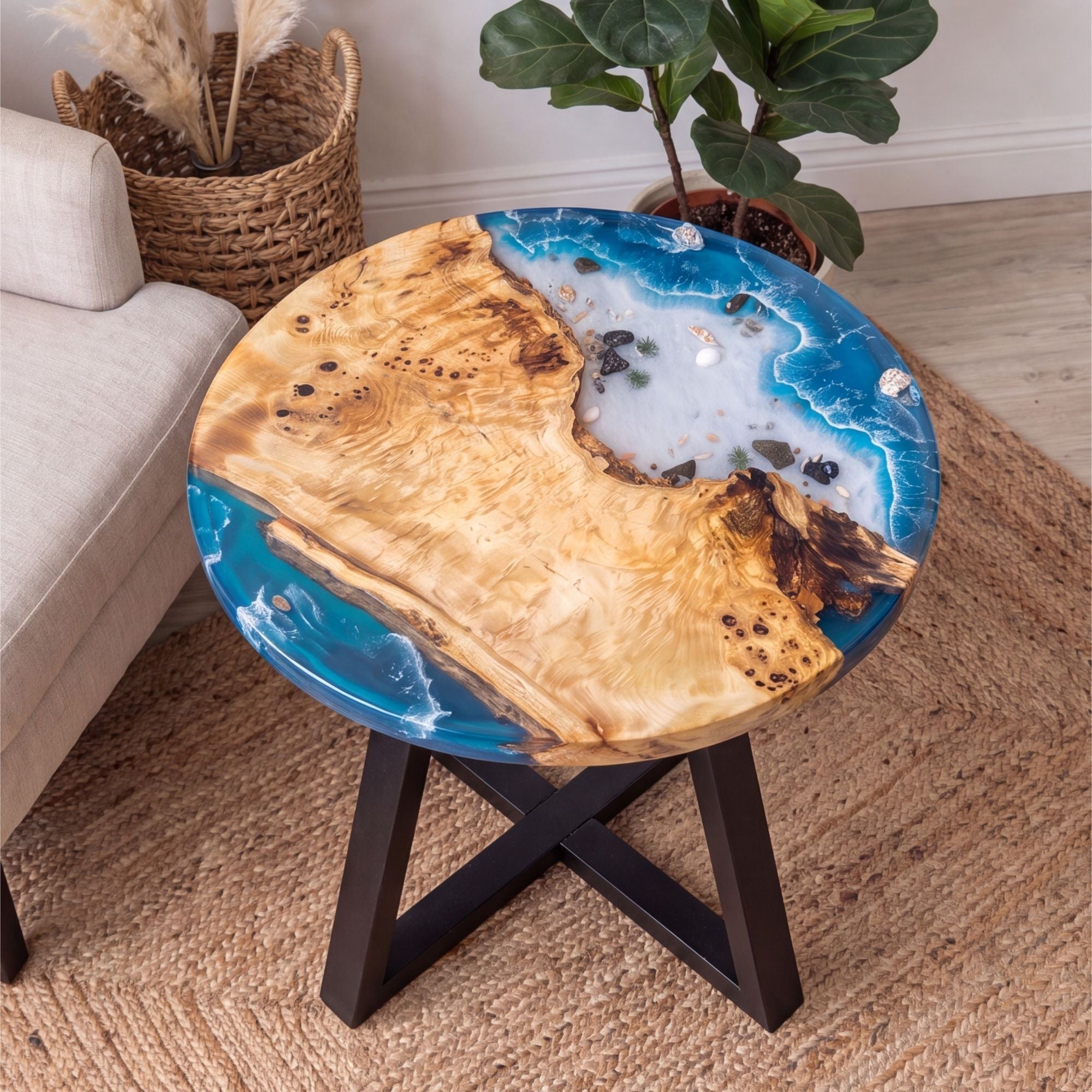 Poplar Blue Epoxy Round Coffee Table-PLSY02(Tabletop only, legs not included)