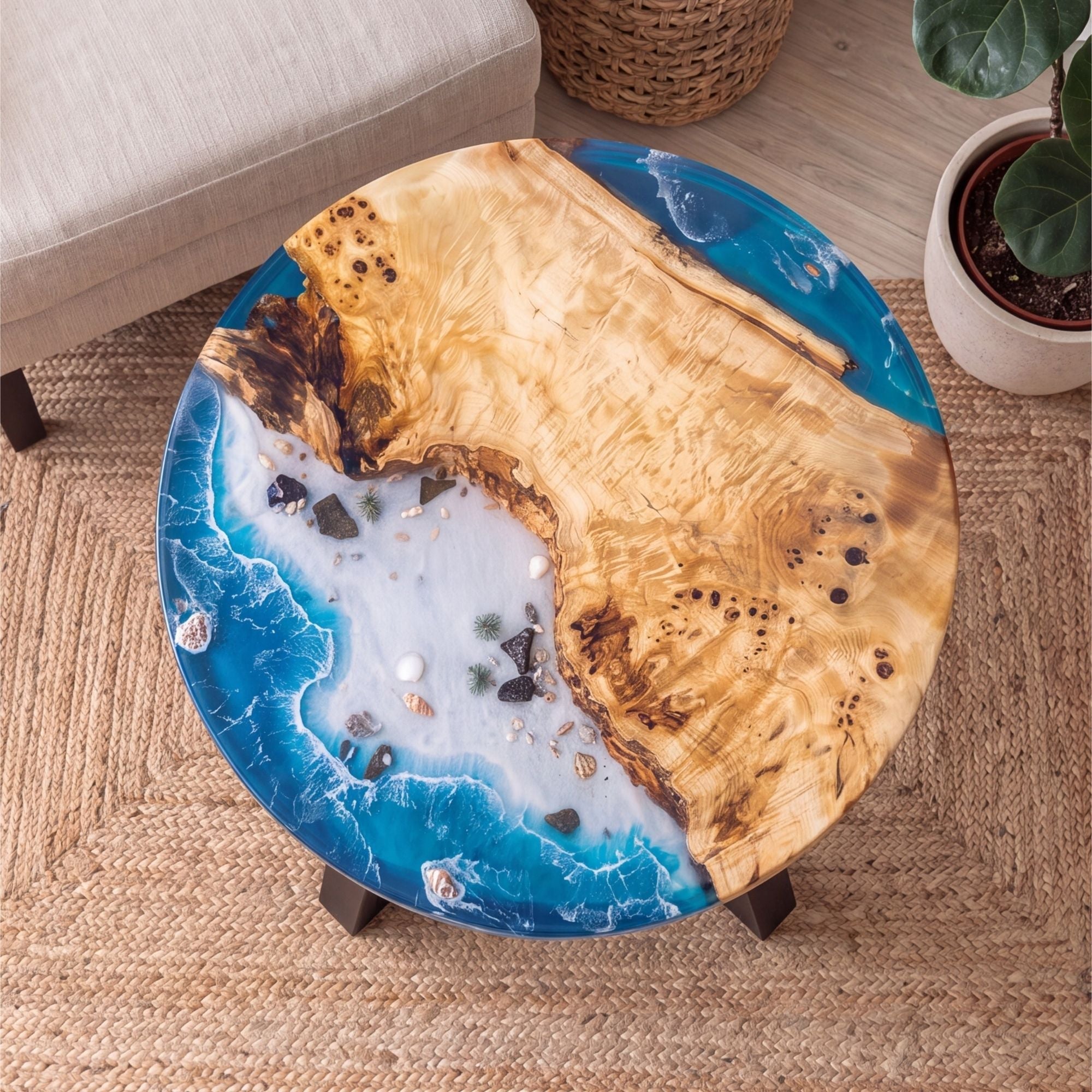 Poplar Blue Epoxy Round Coffee Table-PLSY02(Tabletop only, legs not included)