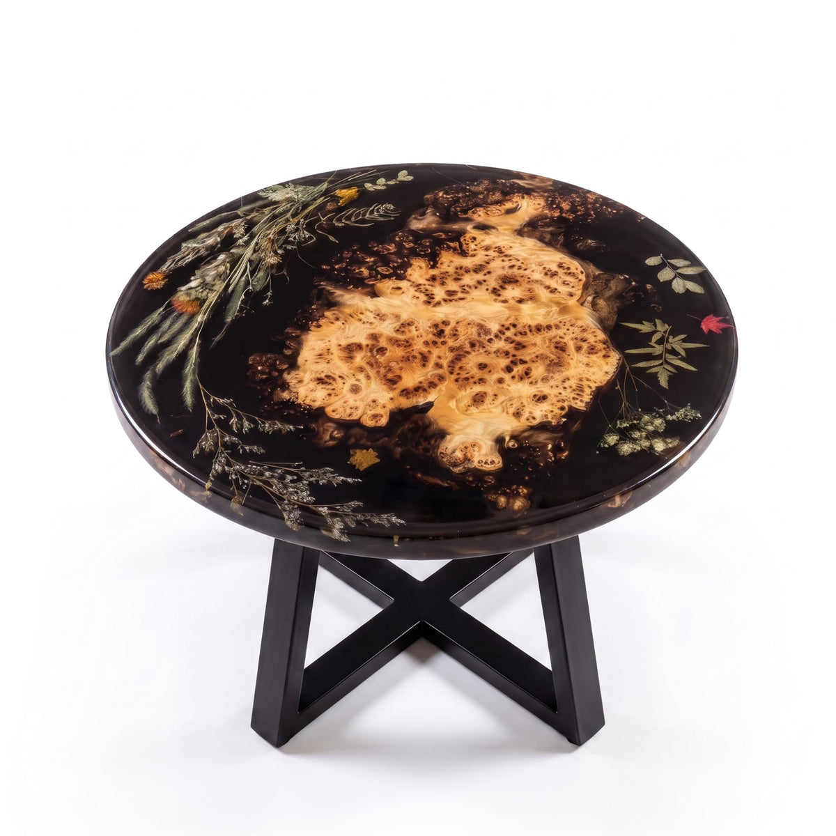 Poplar Black Epoxy with Floral Round Coffee Table-PLFY02(Tabletop only, legs not included)