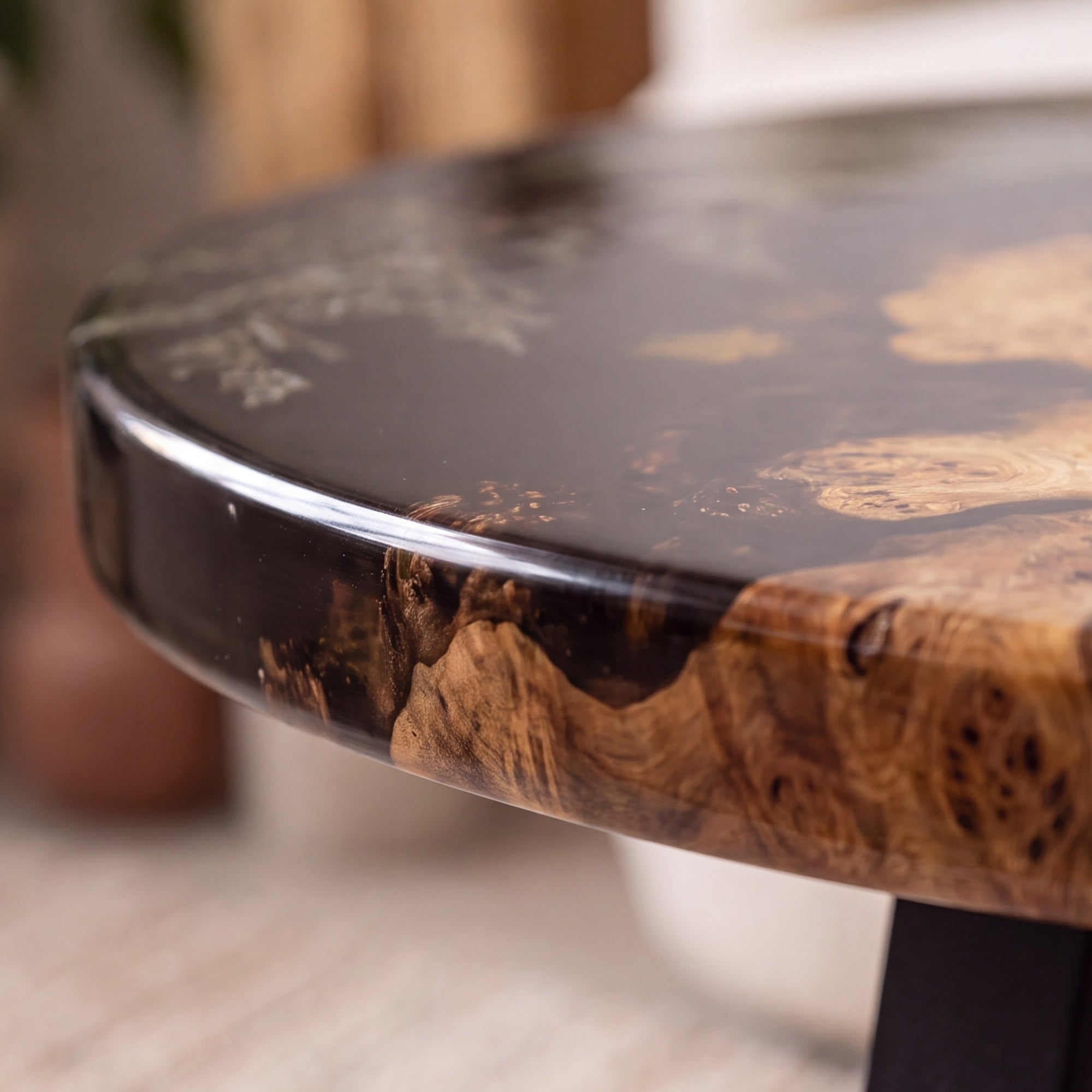 Poplar Black Epoxy with Floral Round Coffee Table-PLFY02(Tabletop only, legs not included)