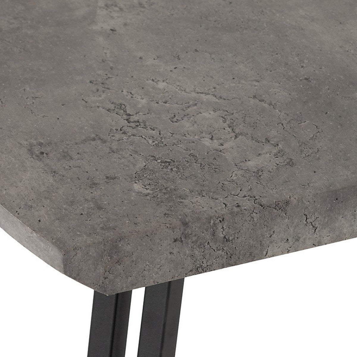 DT015-Rectangular Concrete‑Effect Dining Table with Black Metal Legs