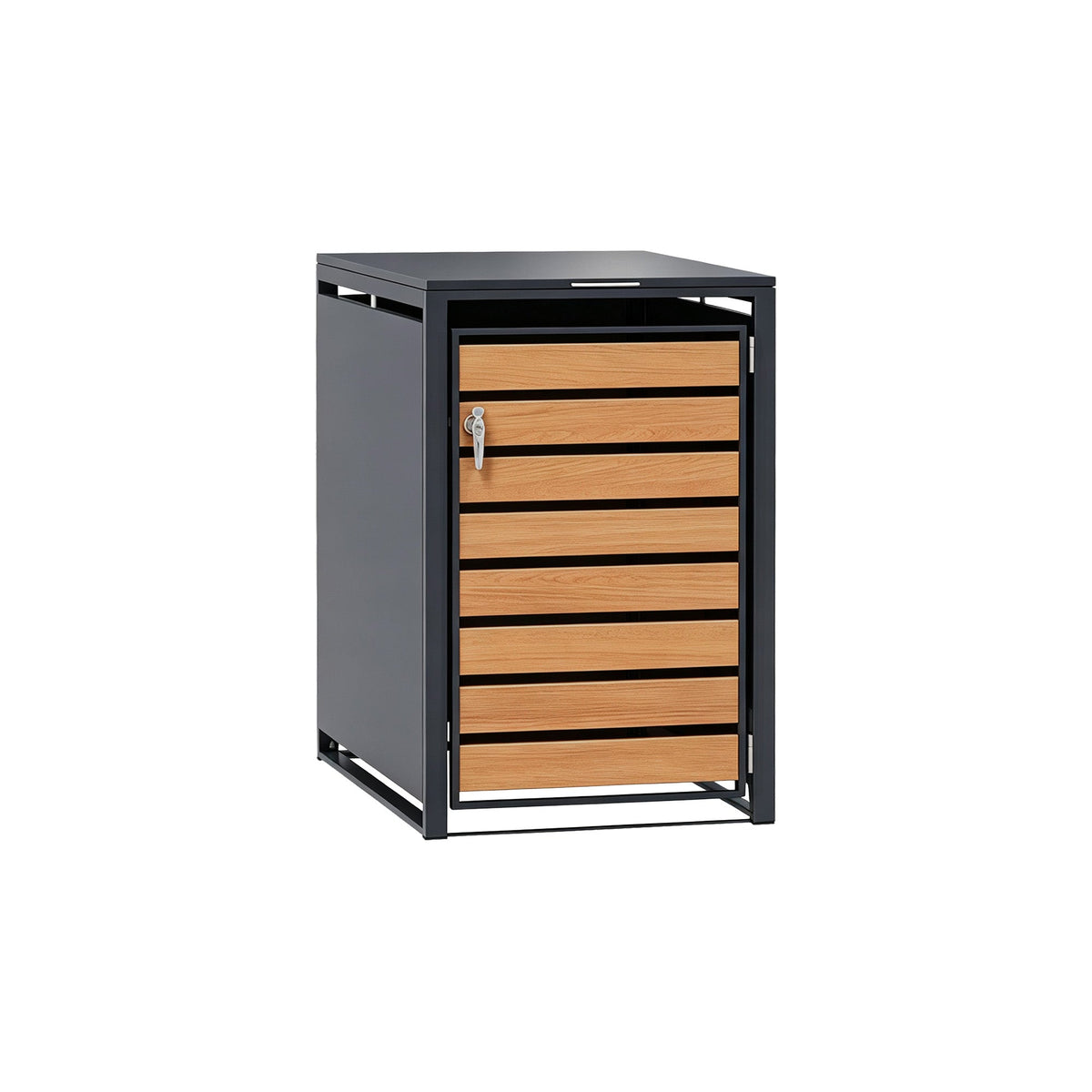 96 GALLON SINGLE-DOOR STEEL TRASH CAN ENCLOSURE WITH NATURE WOOD GRAIN FRONT DOOR