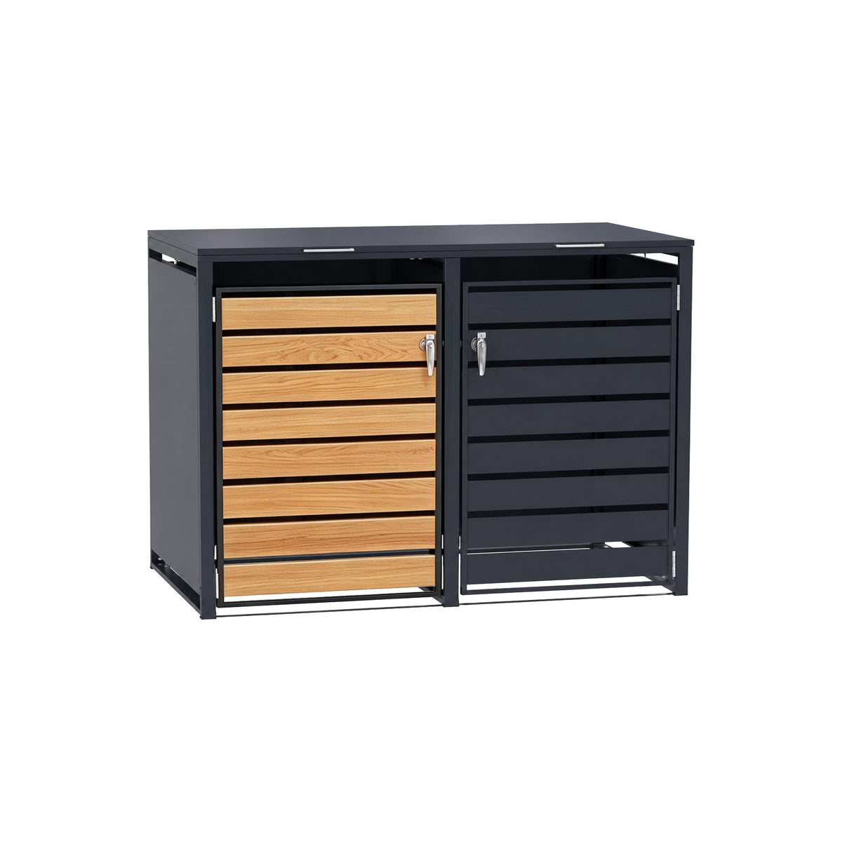 96 GALLON GREY DOUBLE-DOOR STEEL TRASH CAN ENCLOSURE