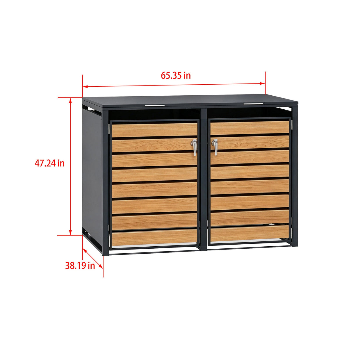 96 GALLON DOUBLE-DOOR STEEL TRASH CAN ENCLOSURE WITH NATURE WOOD GRAIN FRONT DOOR
