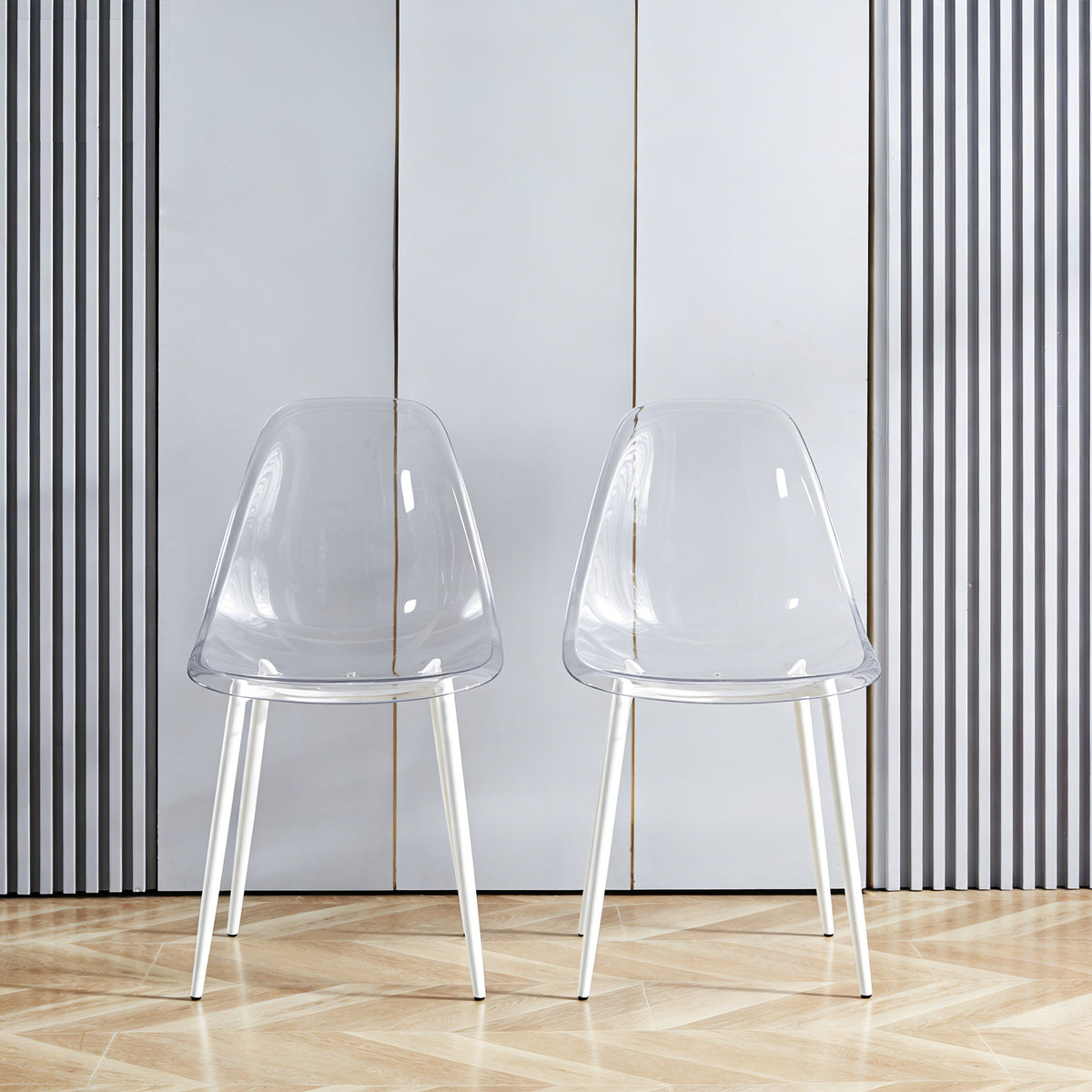 Clear Acrylic Accent Side Chairs w/ Metal Legs for Dining/Kitchen/Living Room 2pCS/CTN