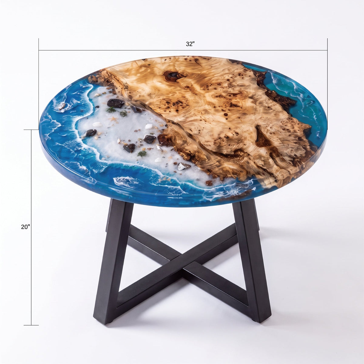 Poplar Blue Epoxy Round Coffee Table-PLSY05(Tabletop with legs)
