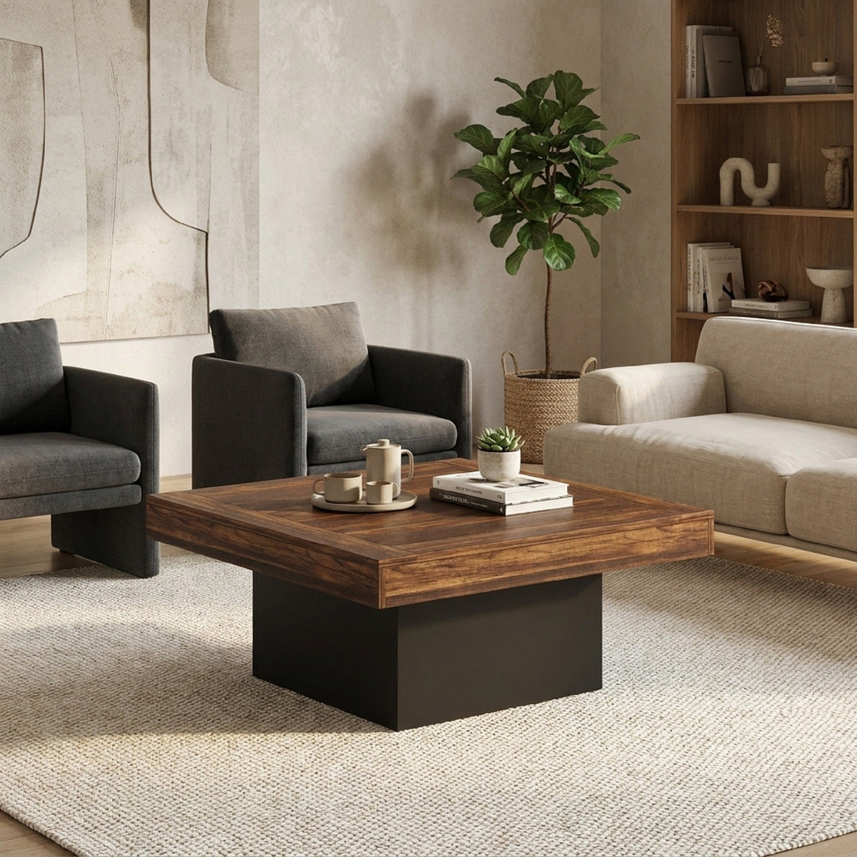 Rustic Square Coffee Table with Built-In Ambient Lighting