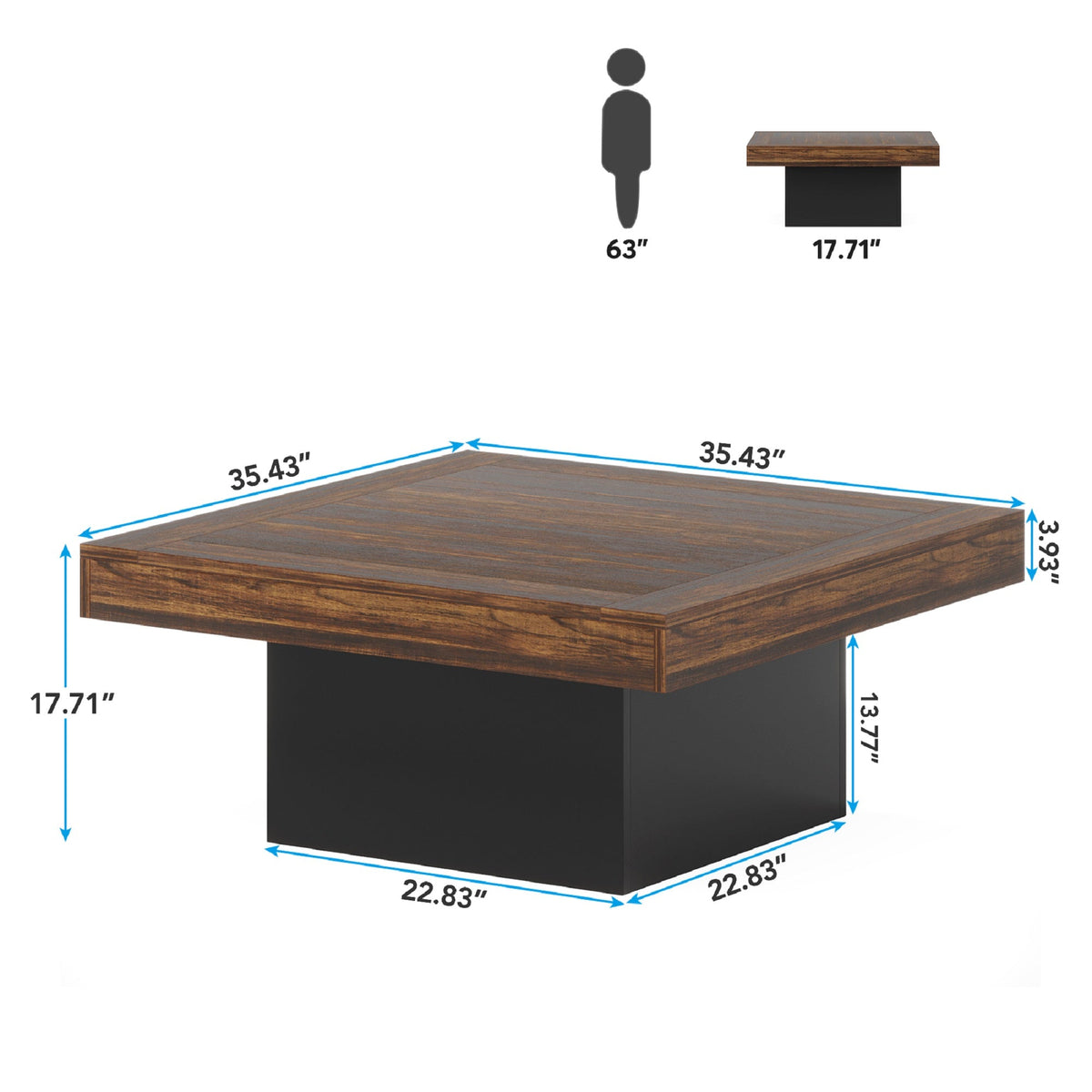 Rustic Square Coffee Table with Built-In Ambient Lighting