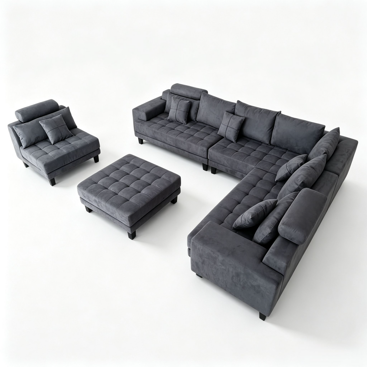 5-Piece S150DDG Modern Microfiber Reversible Sectional Fabric Sofa Set