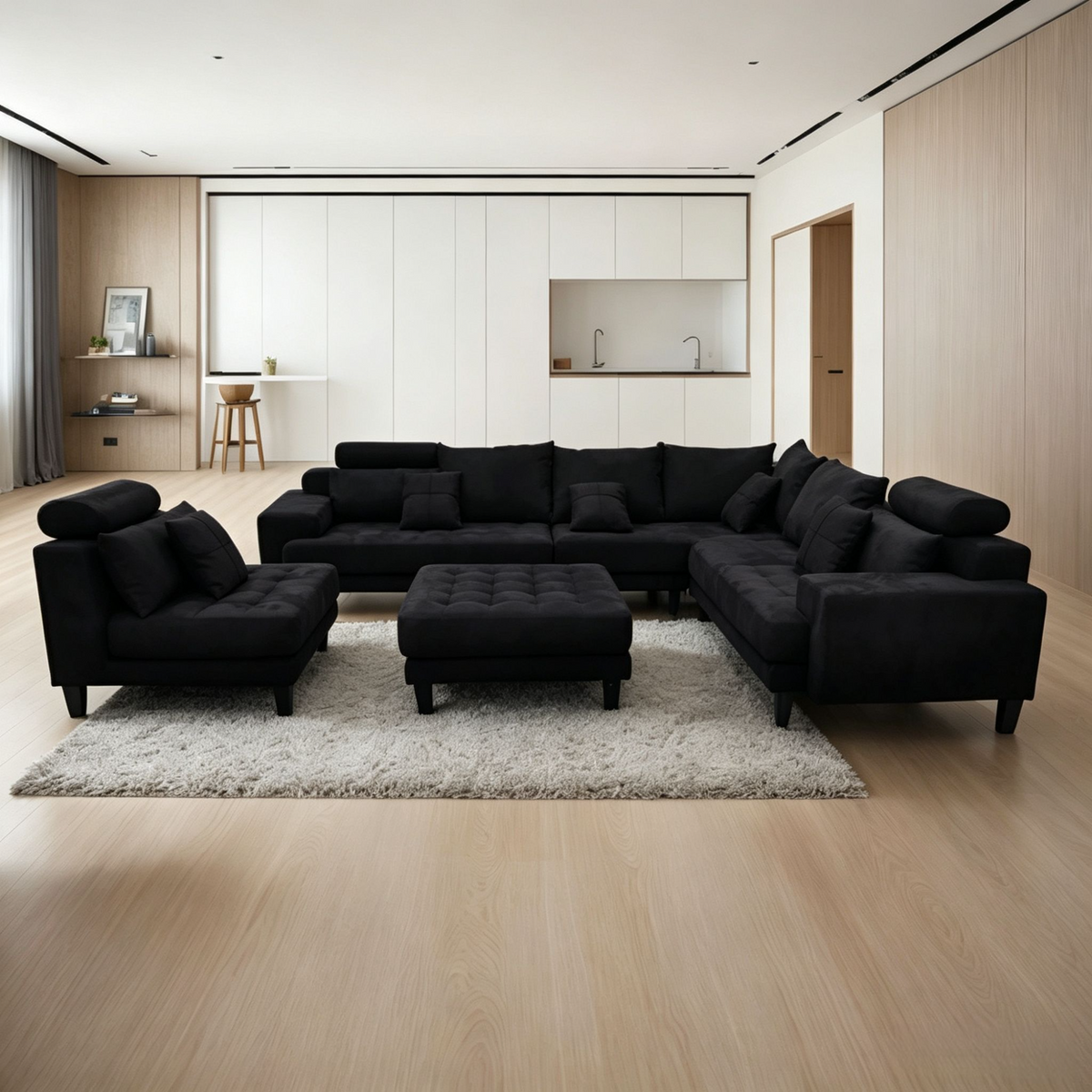 5-Piece S150DDG Modern Microfiber Reversible Sectional Fabric Sofa Set