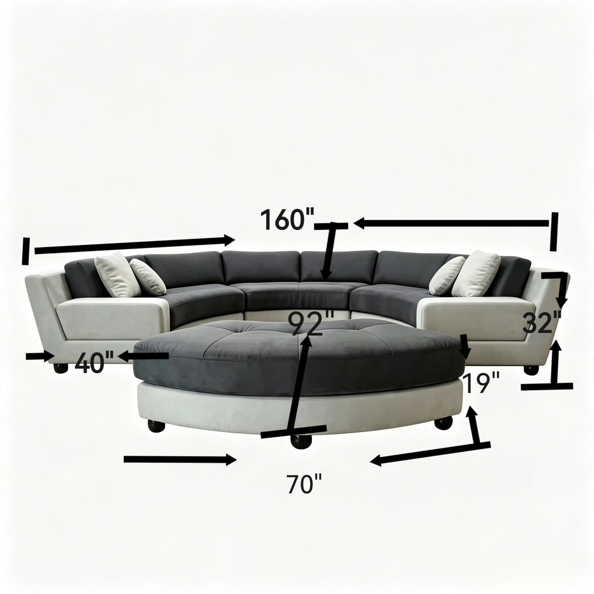 4PCS 160" Semi Circular Round Microfiber Fabric Sectional Sofa set