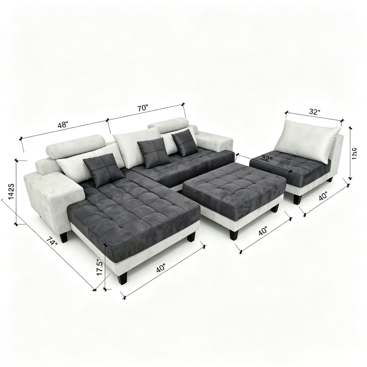 4-Piece Modular Microfiber Fabric Sectional Sofa Set S150CL