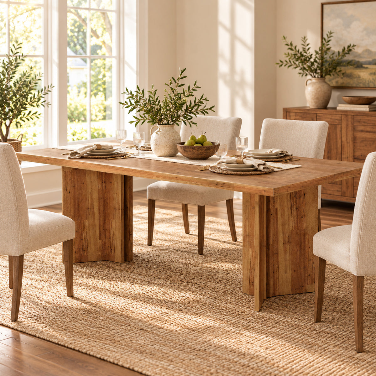 Contemporary Rectangular Dining Table with Sculptural Base