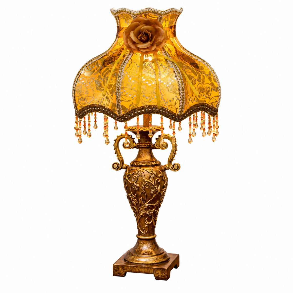 Vintage Victorian Table Lamp with Floral Fabric Shade
