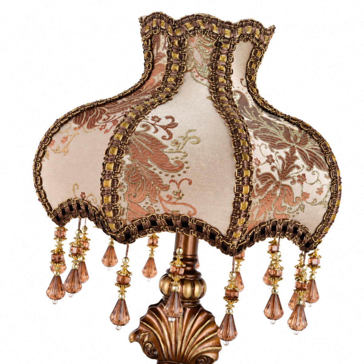Antique Victorian Table Lamp with Damask Fabric Shade