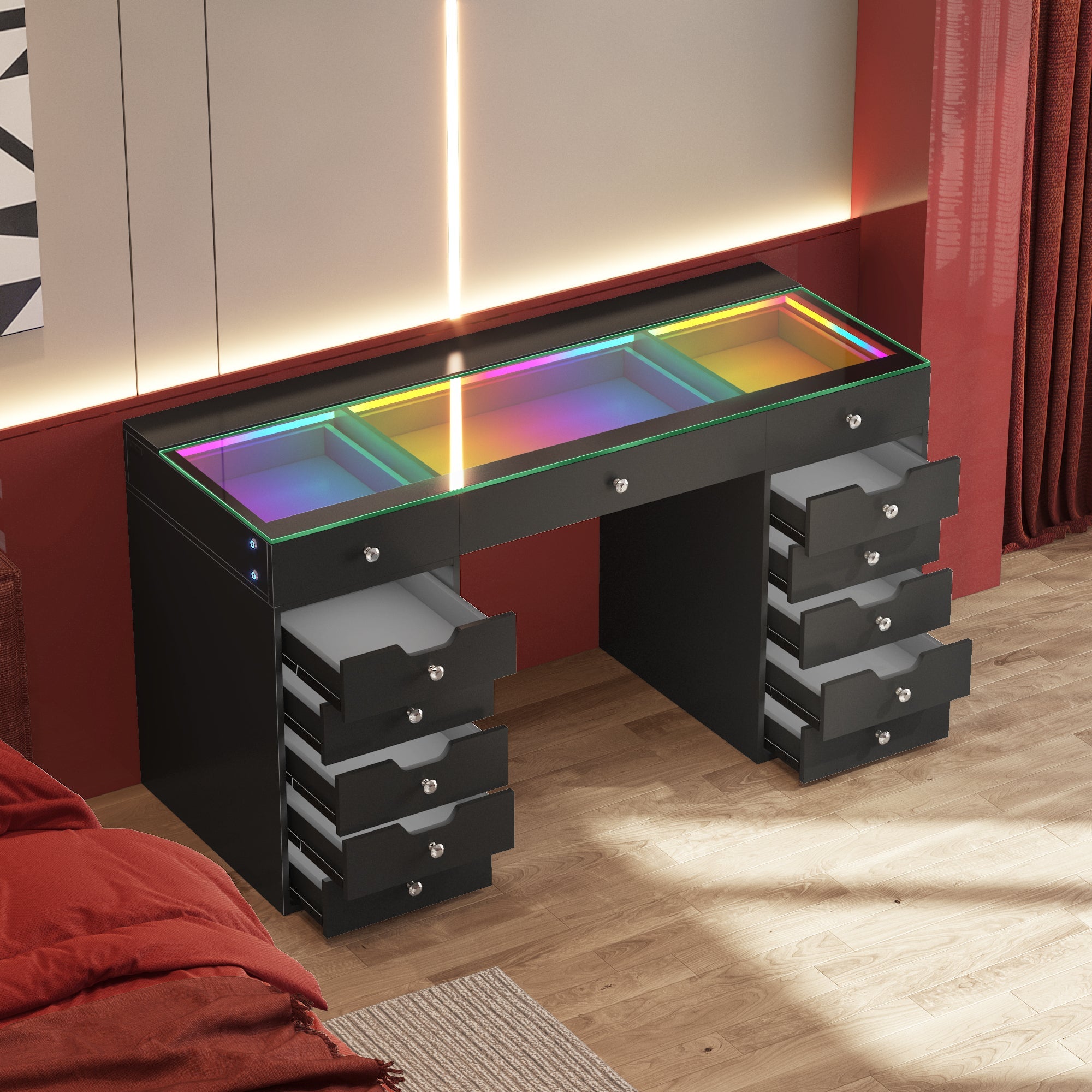 VANITII Eva Vanity Desk - 13 Storage Drawers with Full Light &RGB