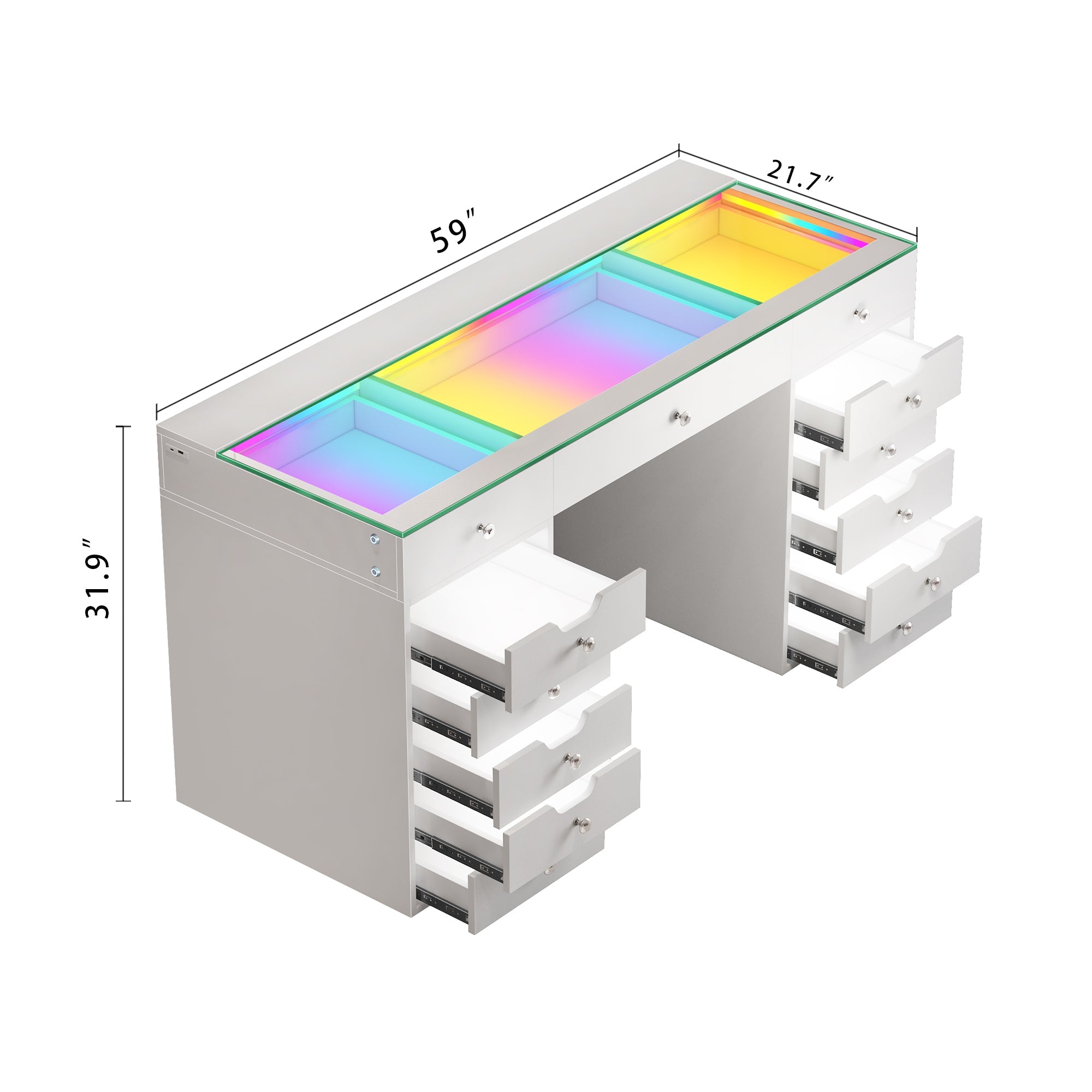 VANITII Eva Vanity Desk - 13 Storage Drawers with Full Light &RGB