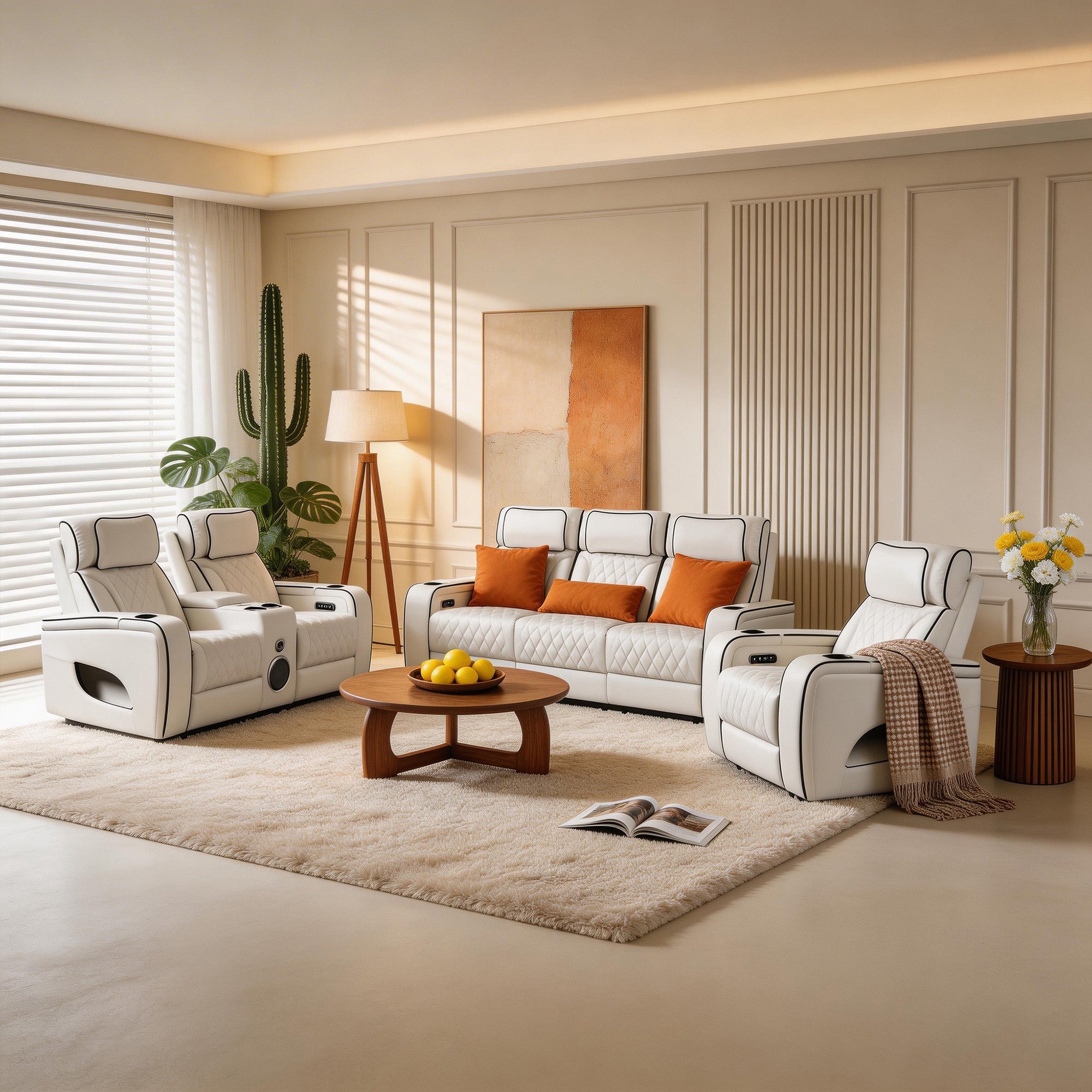 Jessie Luxury White Power Recliner Sofa Set