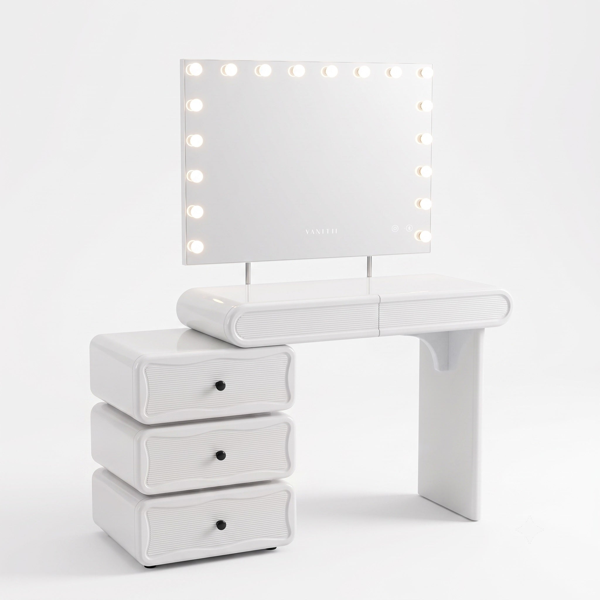 VANATII Jenny Vanity Desk Set With Movable Drawers & 18 LED Bulbs Mirror