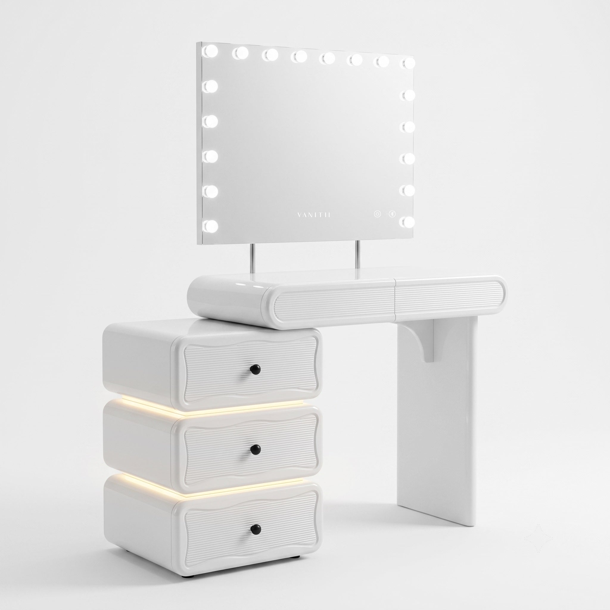 VANATII Jenny Vanity Desk Set With Movable Drawers & 18 LED Bulbs Mirror