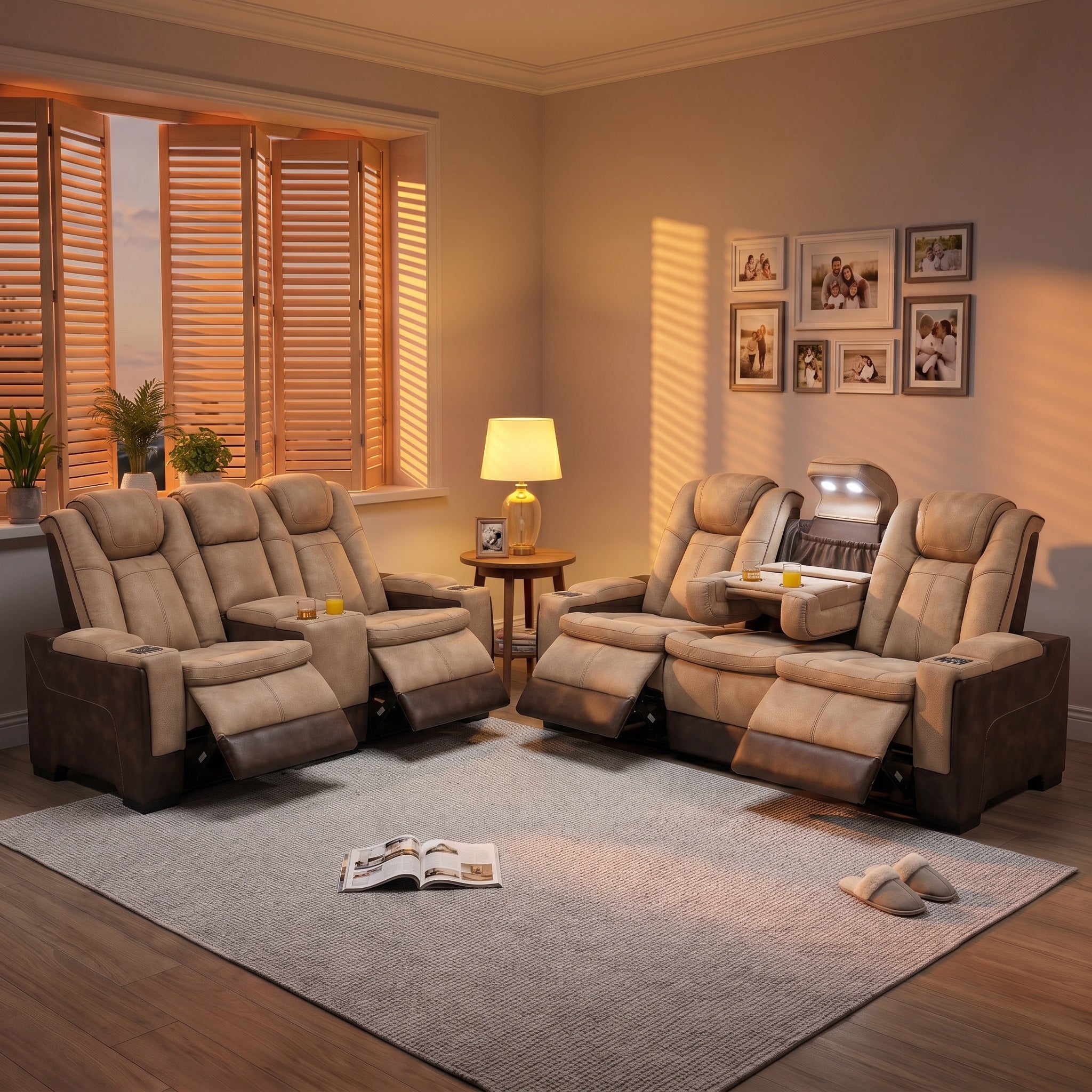 Charlie brown power recliner full living room set with 2-seat loveseat & 3-seat sofa, cup holders,reading light,intelligent console,electric seat recliner,pet friendly water-resistant fabric, power reclining angle range 90°-145° for modern living room
