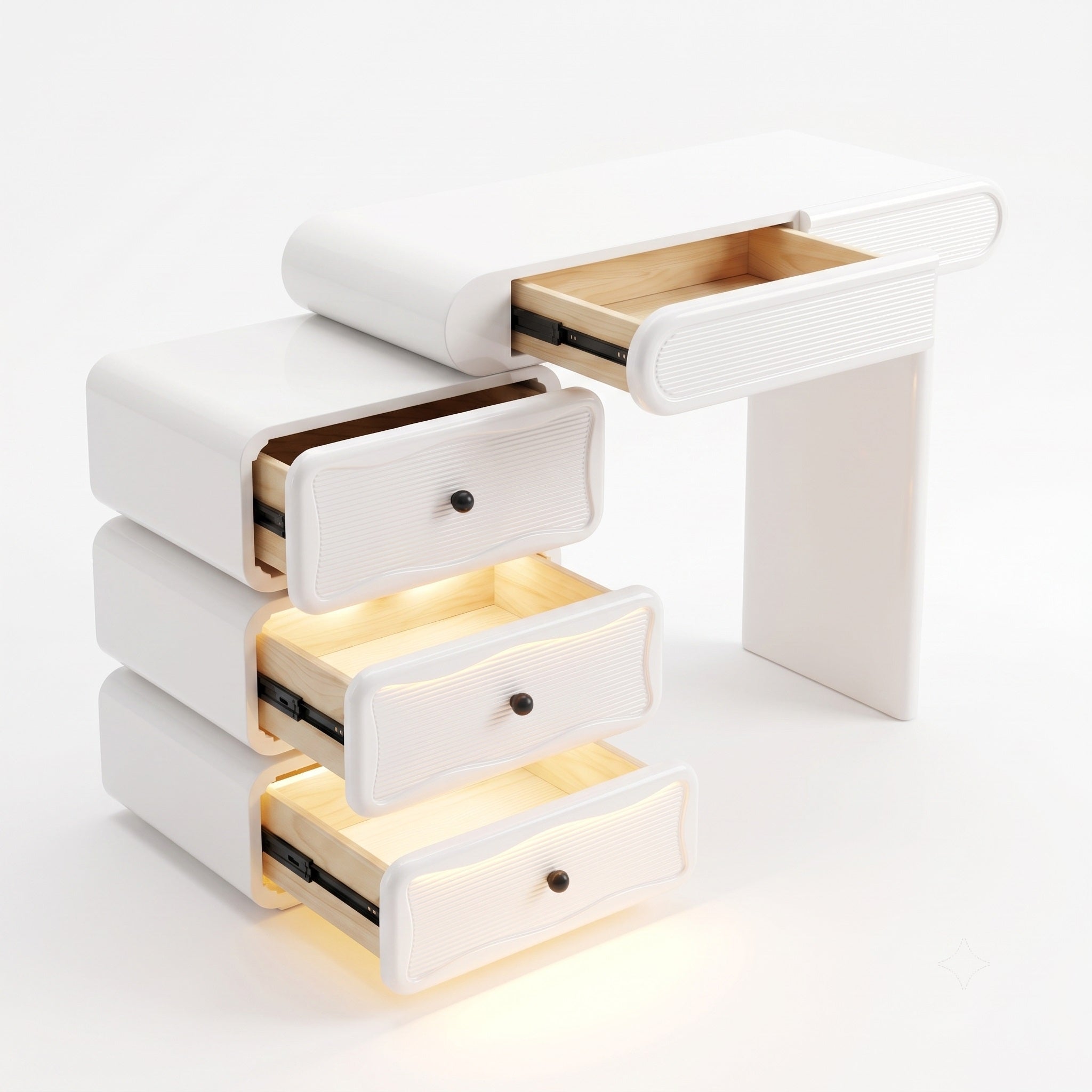 VANATII Jenny Vanity Desk Set With Movable Drawers & 18 LED Bulbs Mirror