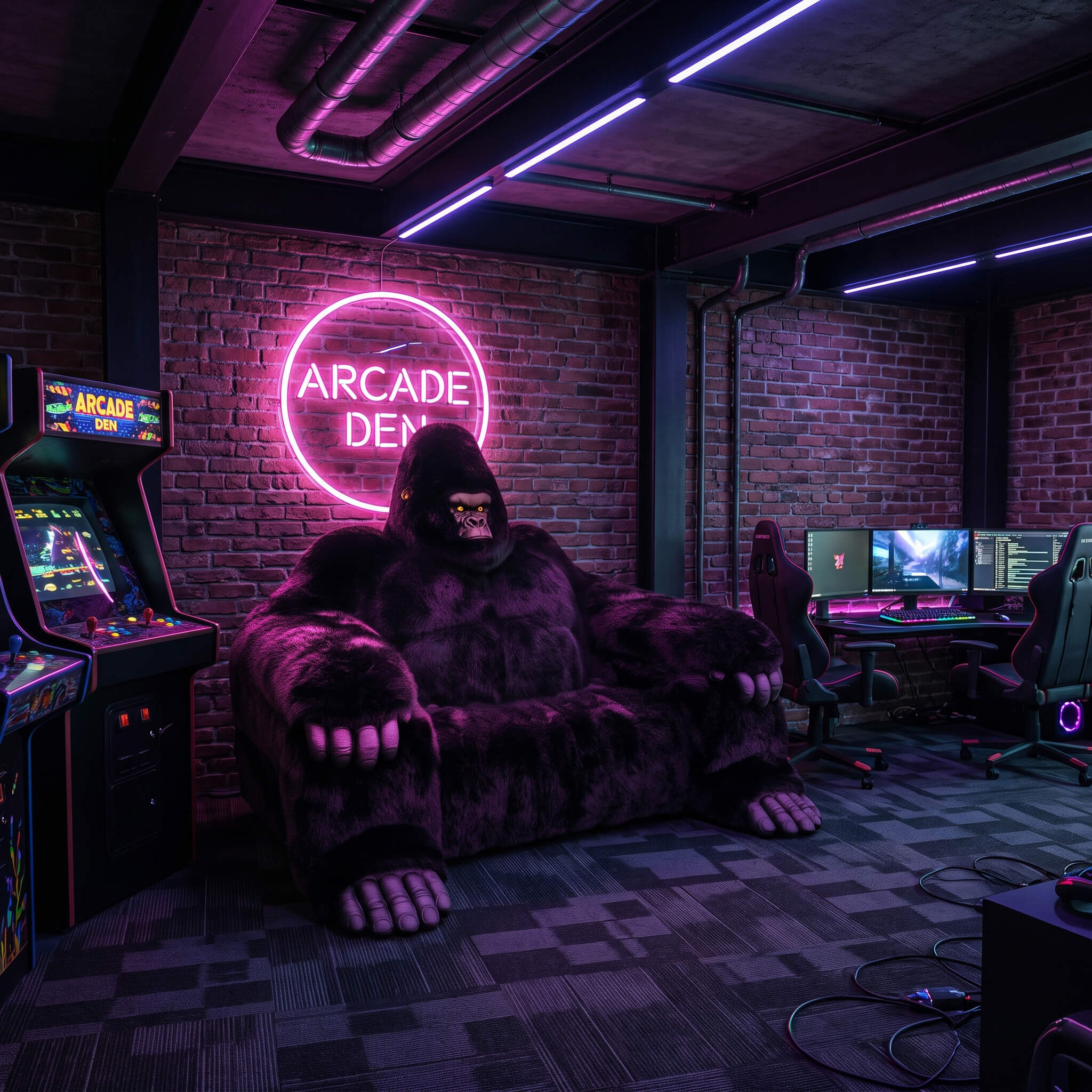 Oversized gorilla sofa for gaming room