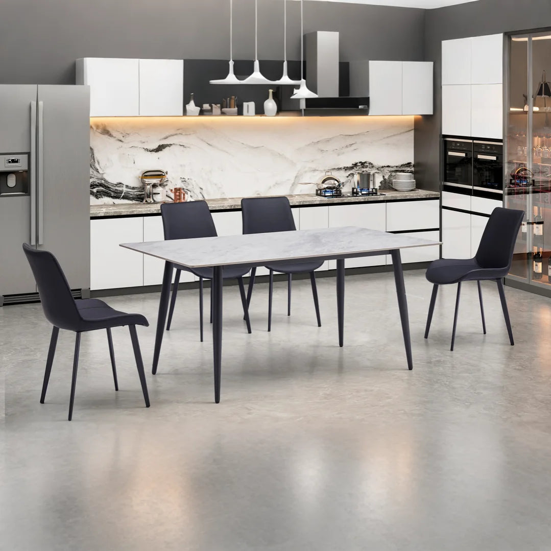 Iron with High-quality PU Black Powder Coated Legs Dining Chair (B0002-818)