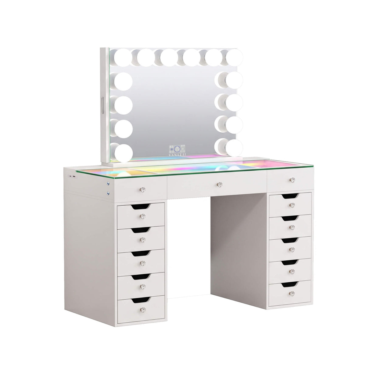 VANITII Eva-RGB Vanity Desk Set Including Marilyn Hollywood Vanity Mirror Pro with Jewelry Organizer