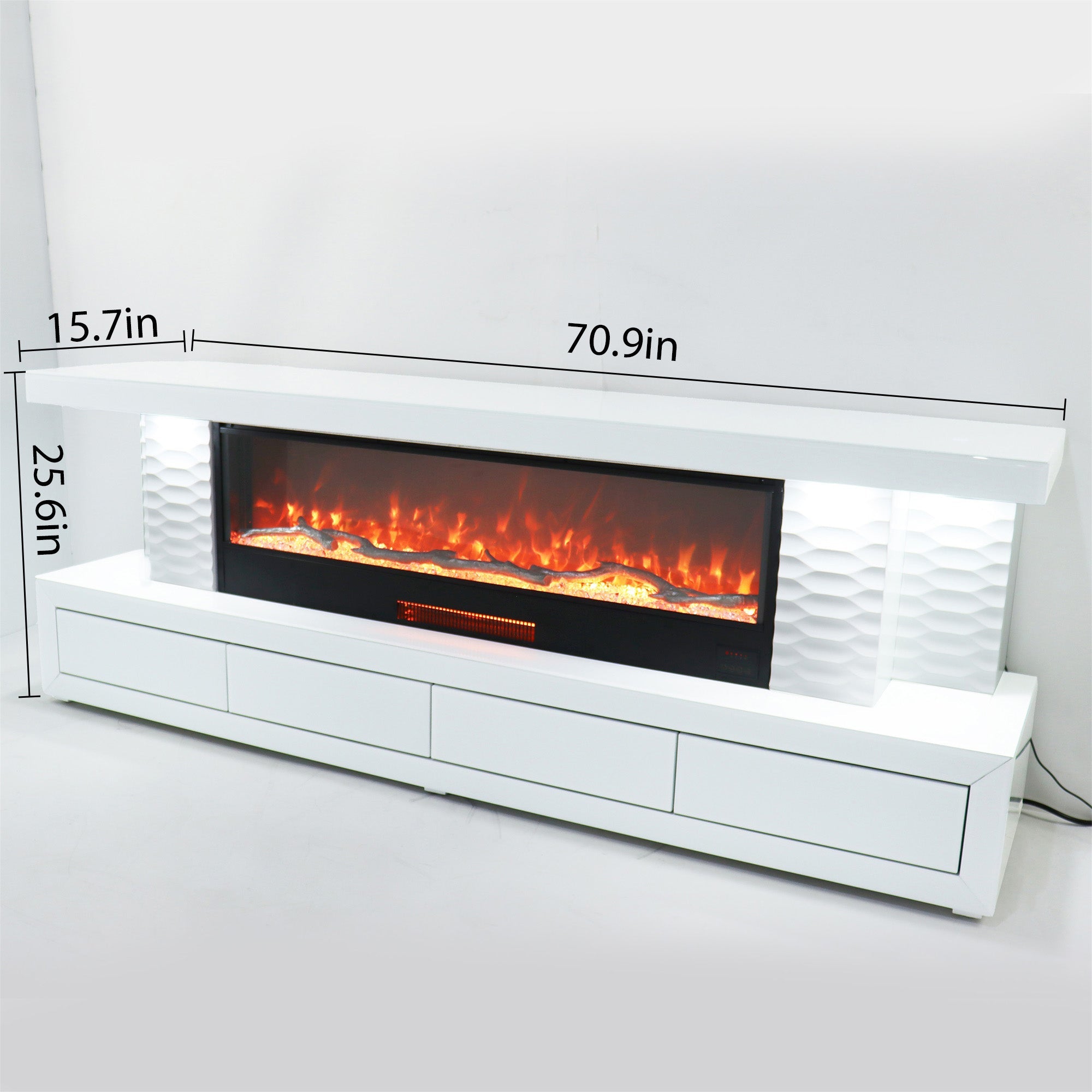 Fully Assembled 71" TV Stand LED Mirrored Fireplace
