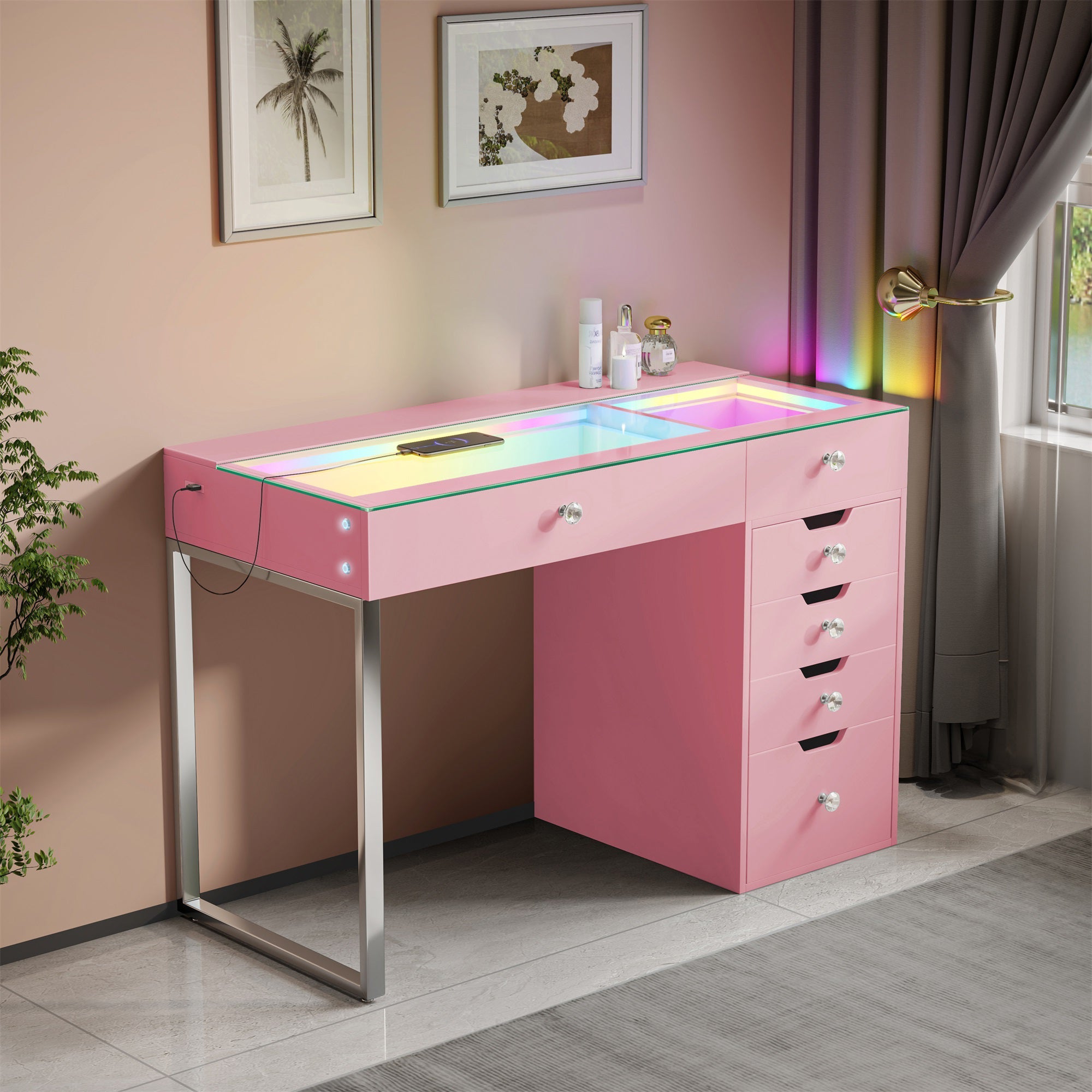 VANITII Diana RGB Vanity Desk - 6 Storage Drawers