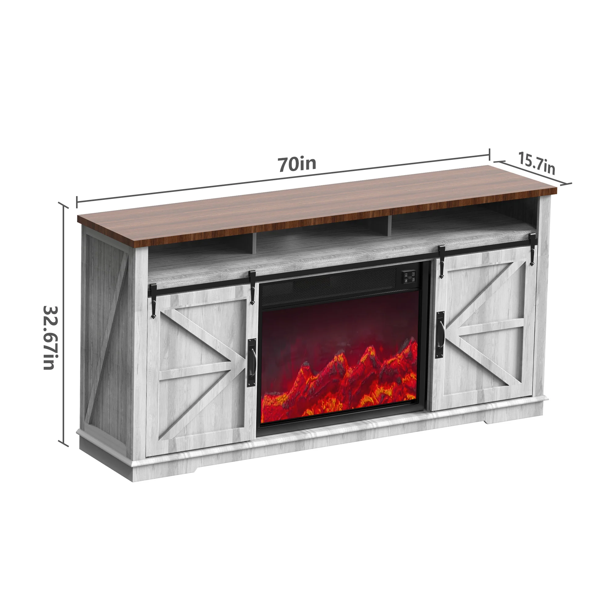 Fully Assembled 70" TV stand with an electronic fireplace