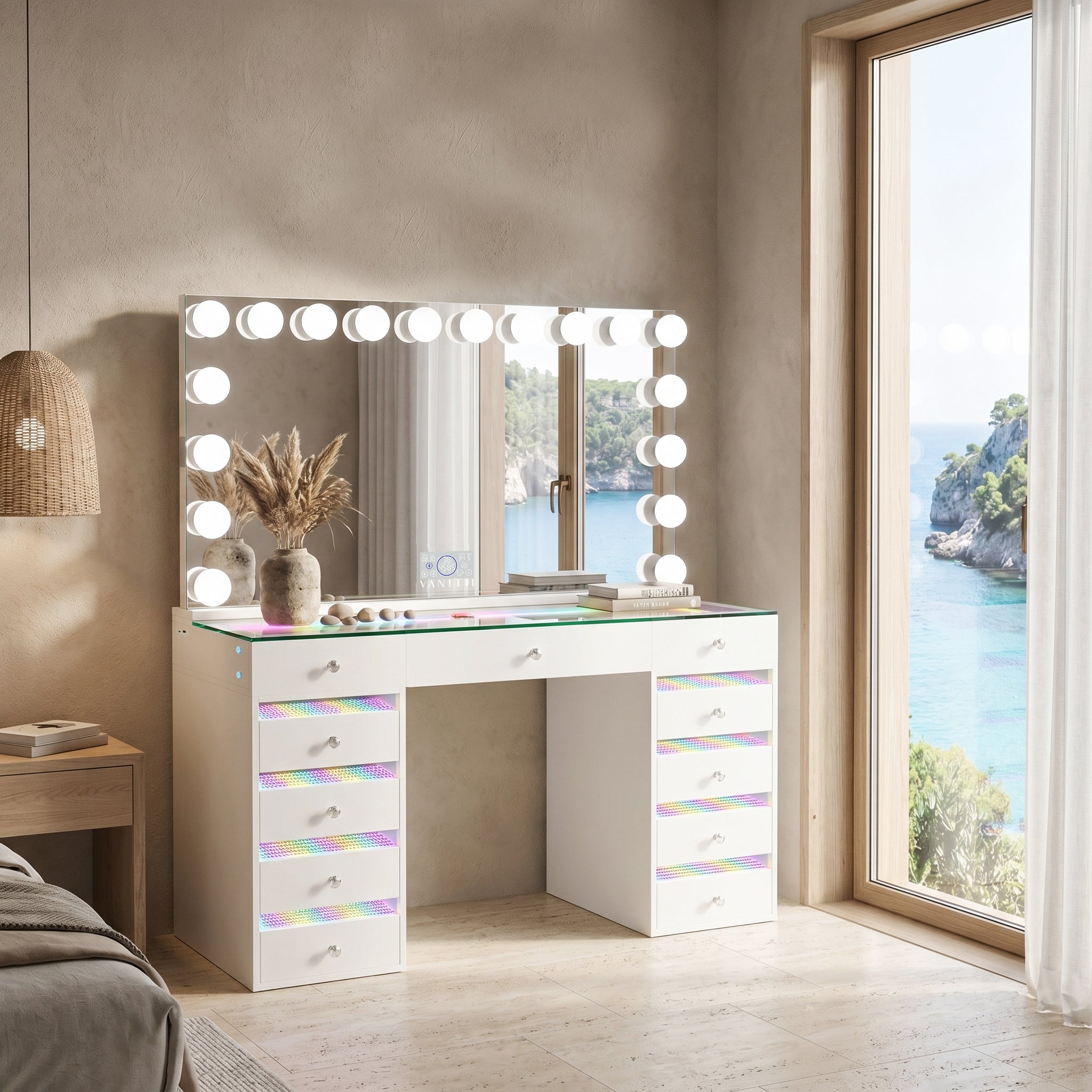 VANITII Fenair Bedroom Vanity Set with 11 Drawers & 18 Bulbs Mirror