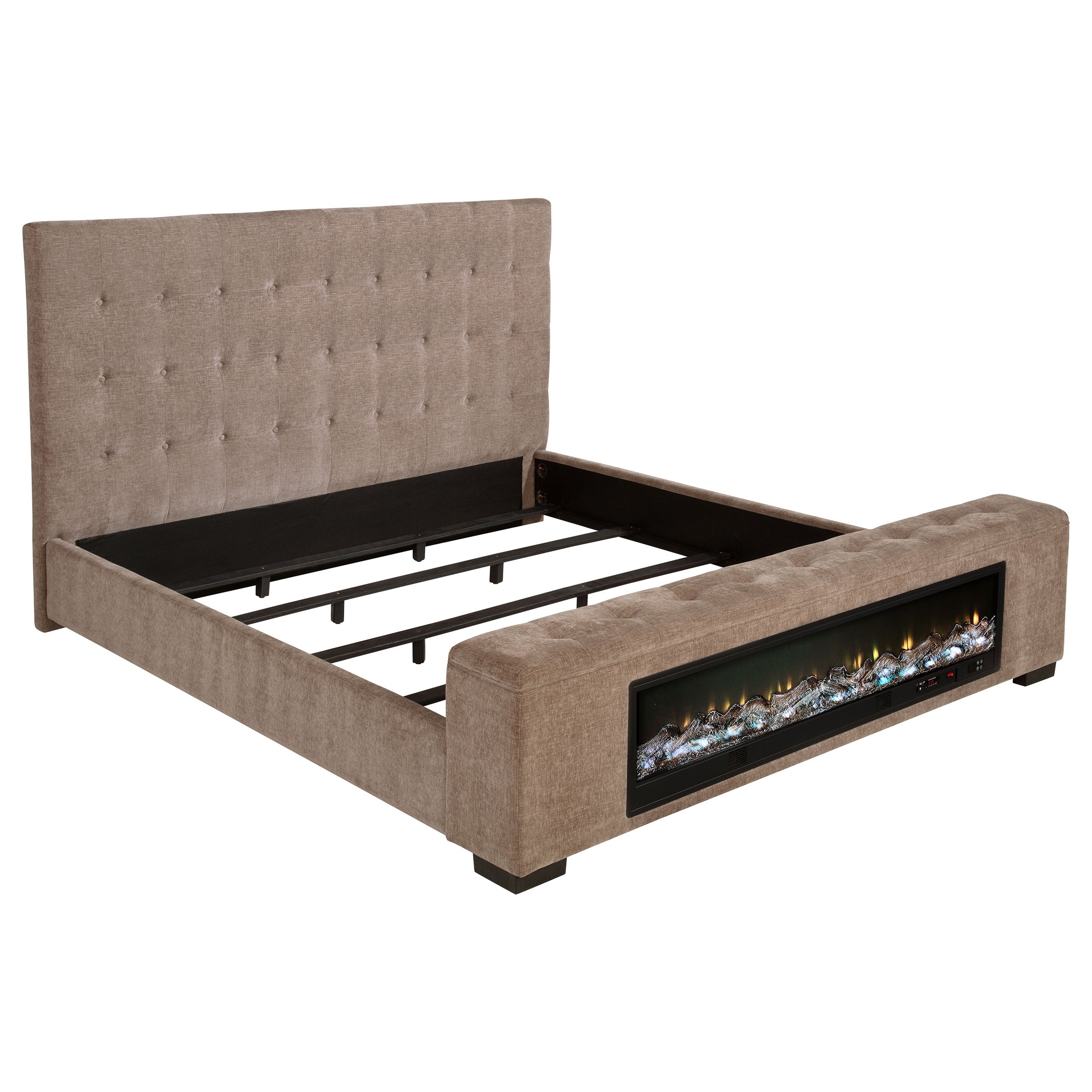 Senna Panel Bed with Bluetooth Speaker and Flame Visualizer
